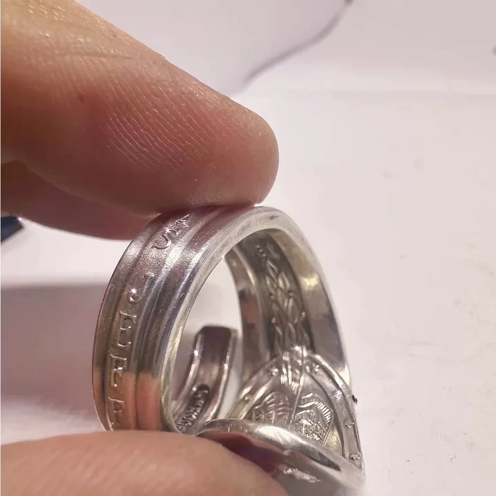 Artisan Vintage spoon ring Engraved Portrait Thomas Jefferson pick your size